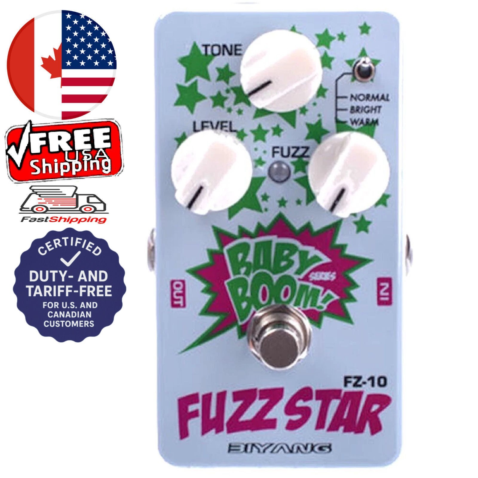 Biyang Fuzz Star FZ-10 Guitar Effect Pedal 3 Modes of Fuzz and Dist Sealed Pots