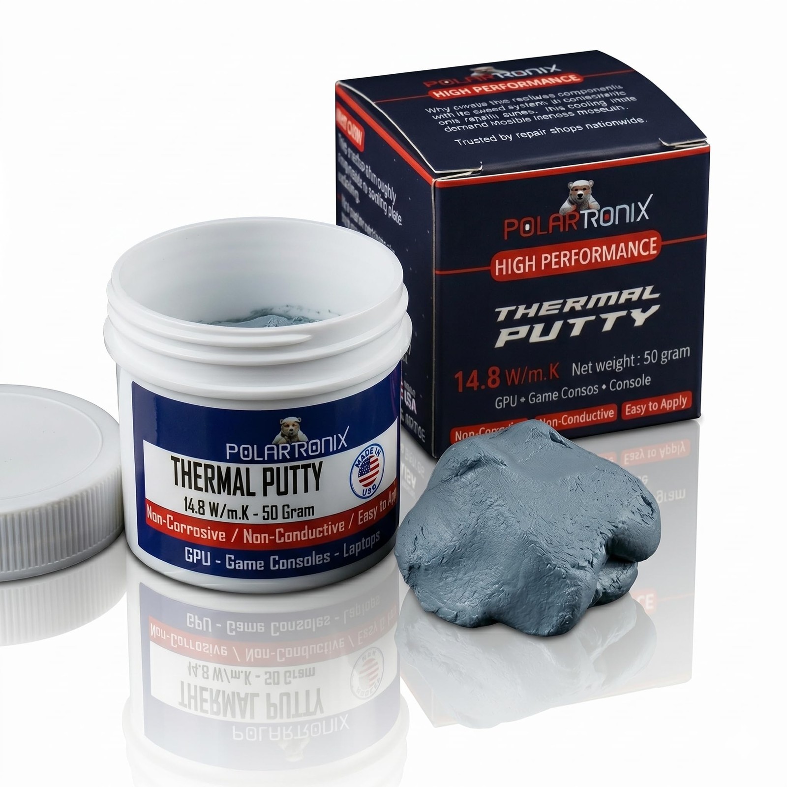 Polartronix Thermal Putty 14.8 W/m·K – 50 Gram Jar – Made in USA – Gray