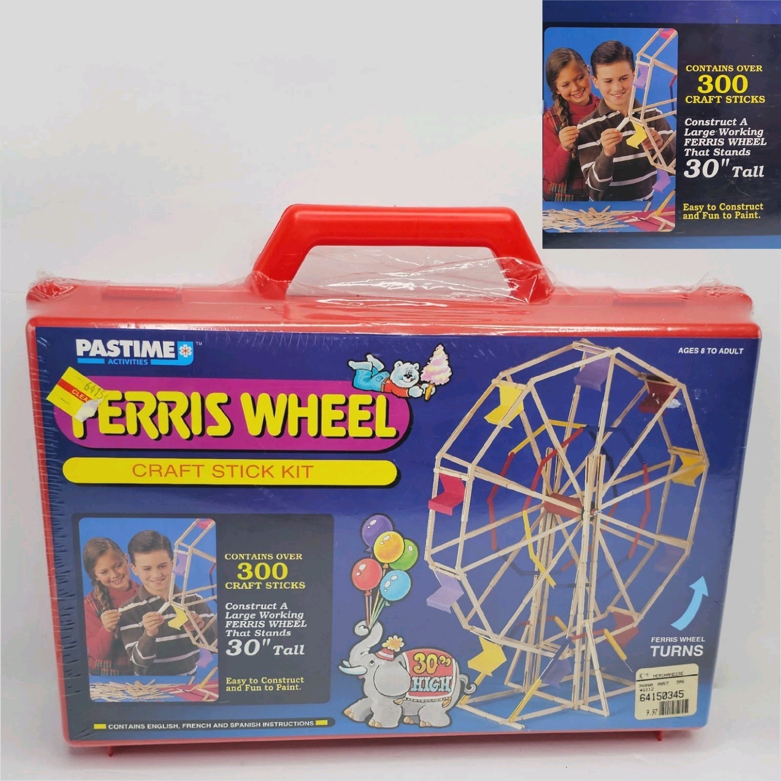 Y2K Pastime Ferris Wheel Craft Stick Kit STEM 30in Working Paintable Ages 8+ NEW