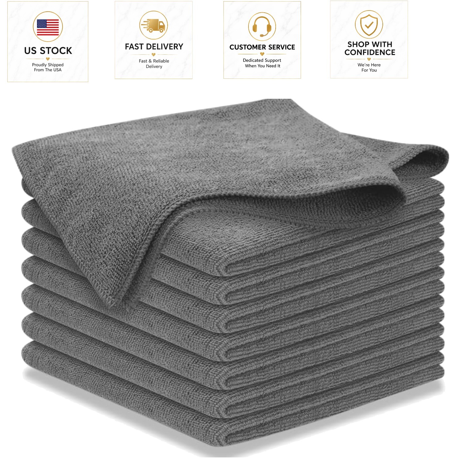 8-Pack Ultra Absorbent Microfiber Cleaning Cloths - 12.5" for Streak-Free Shine
