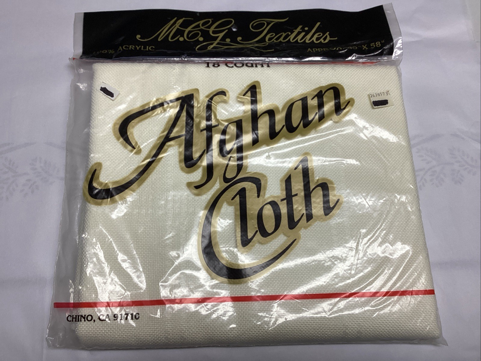 M.C.G. Textiles Afghan Cloth 45"x 58" 18 count 100% Acrylic Brand New Old Stock