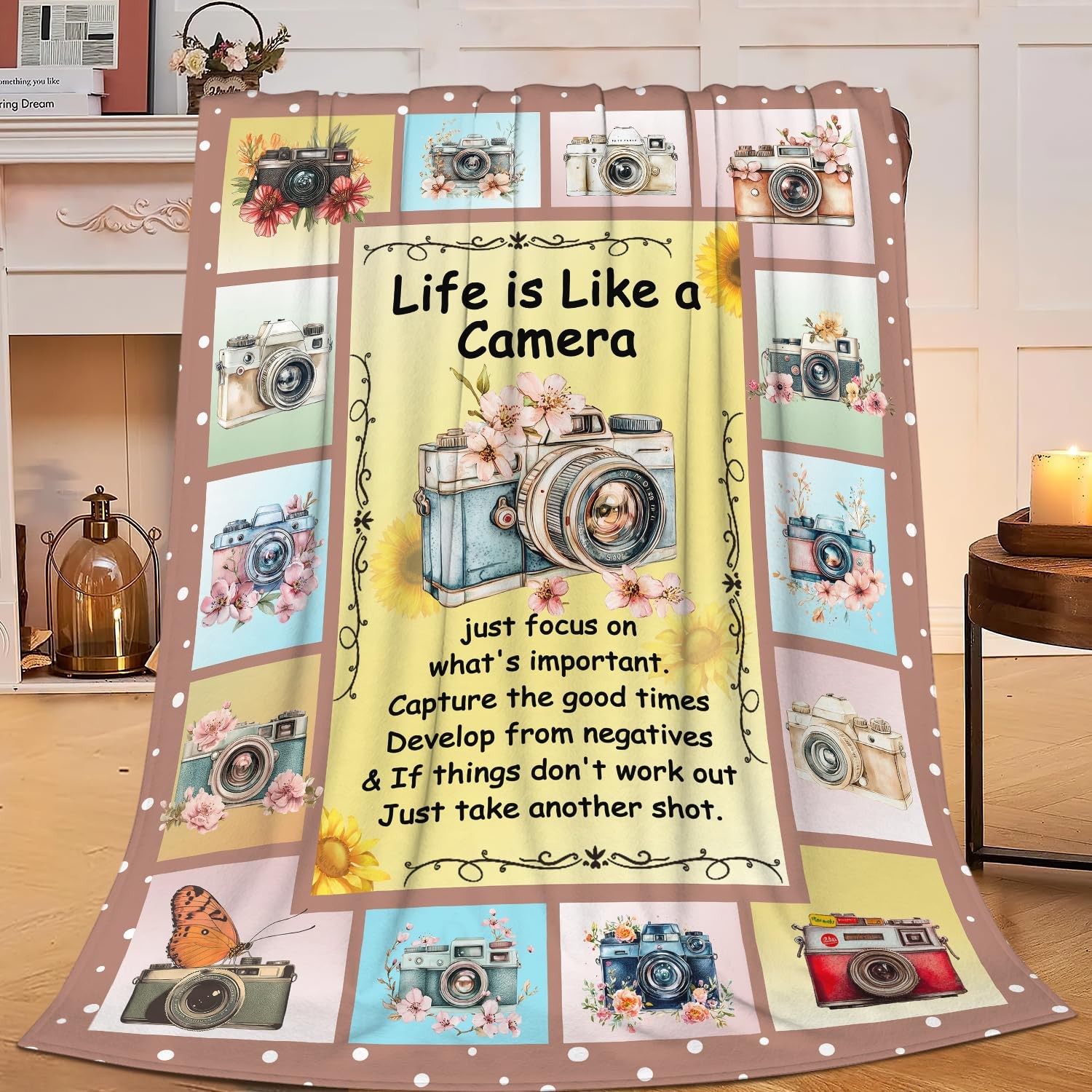 Camera Blanket Soft Cozy Warm Fuzzy Fleece Lightweight Plush Decor 50x40 Inch
