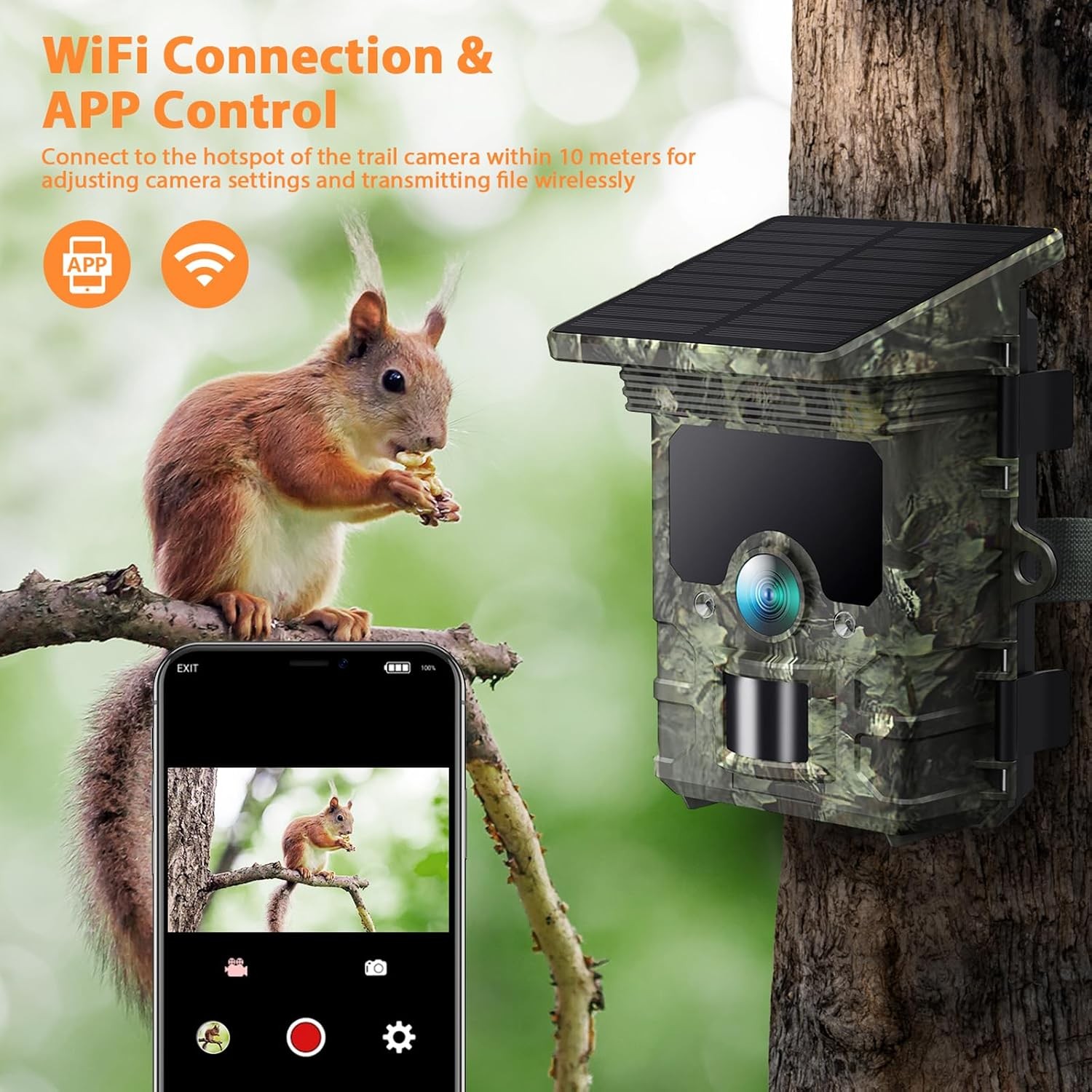 4K Solar Powered Trail Camera 85MP WiFi Hunting Scouting Camera PIR Night Vision