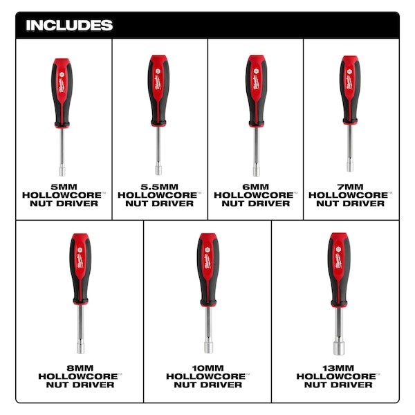 Milwaukee Tool 48-22-2448 Nut Driver Set, Pp Handle, 7 Pcs