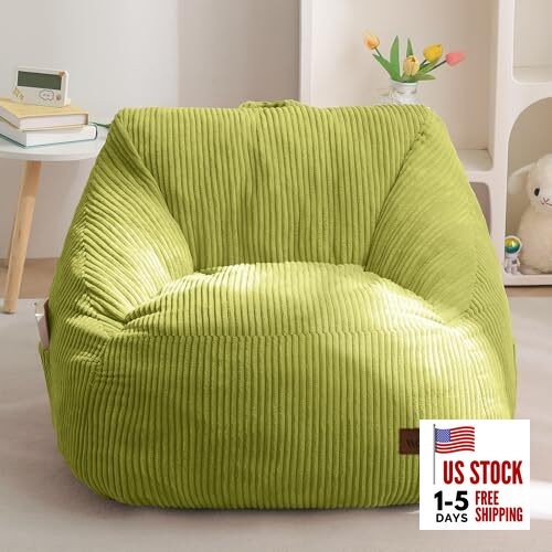 Kids Bean Bag Chair, Bean Bag Couch with Handle, Comfy Toddler Standard Green