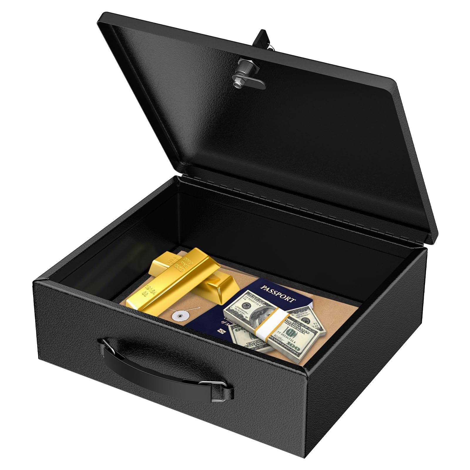 Fireproof Document Box with Key Lock & Handle - Water-Resistant Safe for Valuabl