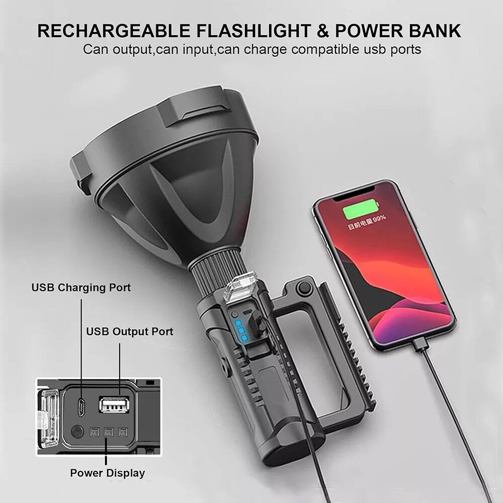 Spotlight 9000000 Lumens Handheld Hunting Flashlight Led Spot light Rechargeable