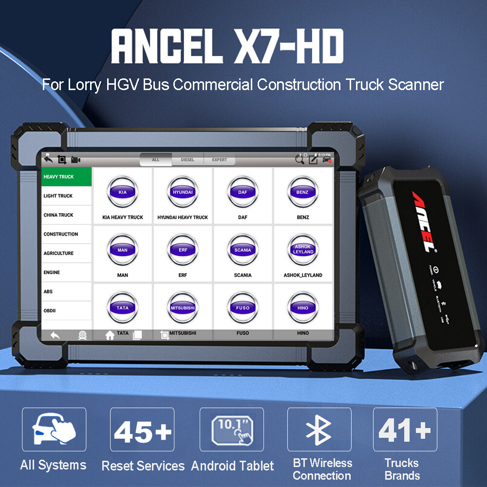 ANCEL X7 HD Diesel Heavy Duty Truck Scanner DPF Regen Tool OBD2 Car Code Reader