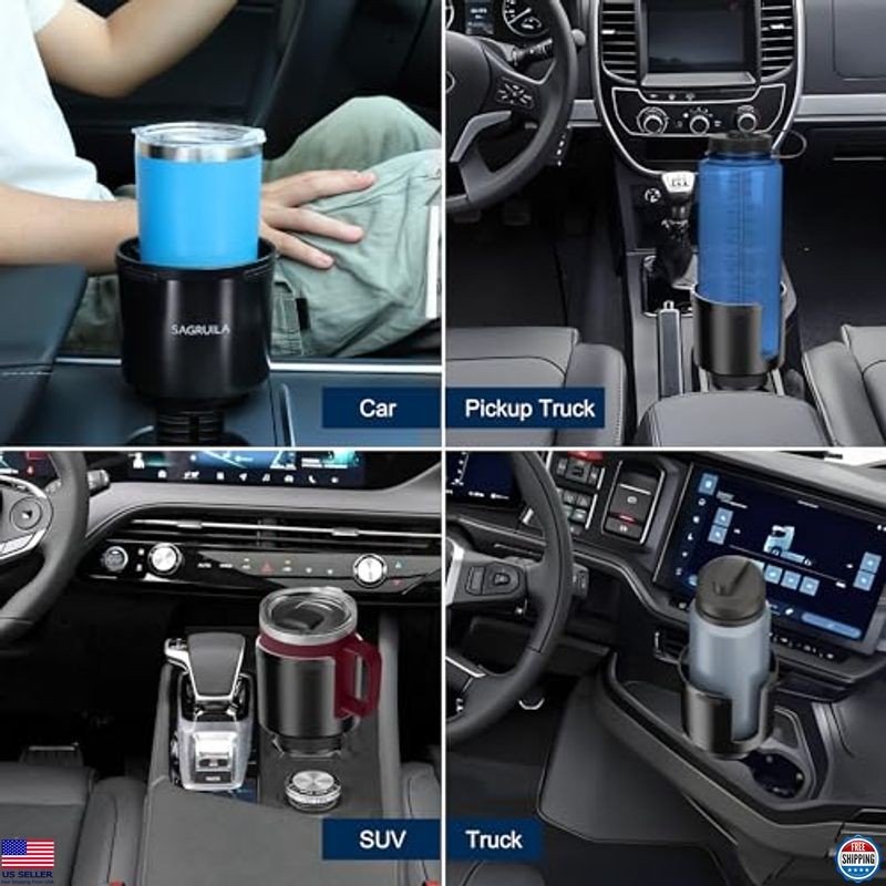 Car Cup Holder Expander - Stretchable Rubber Base Adapter for Large Bottles -