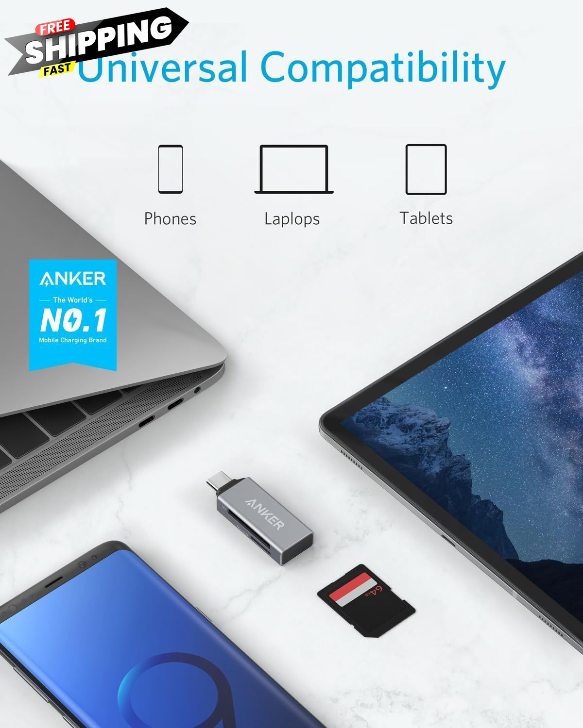 Anker SD Card Reader, 2-in-1 USB C Memory Reader C Grey