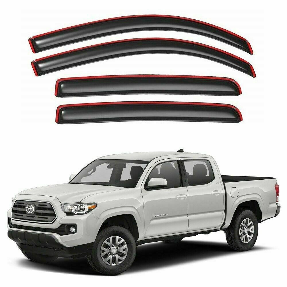 In Channel Window Sun Rain Visor Wind Guard Fit 2016-2023 Toyota Tacoma Crew Cab