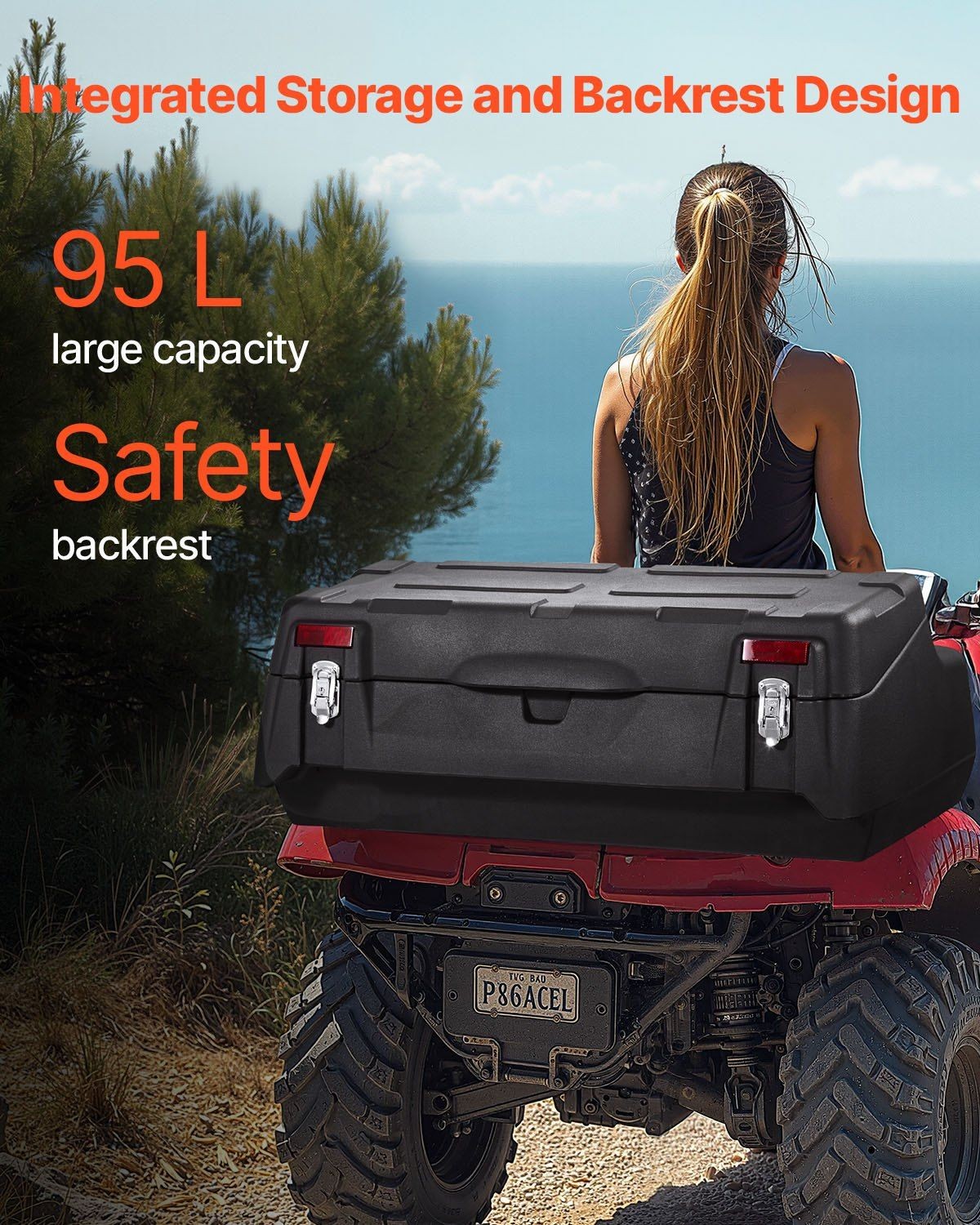 95L ATV/UTV Rear Cargo Box, Waterproof & Durable
