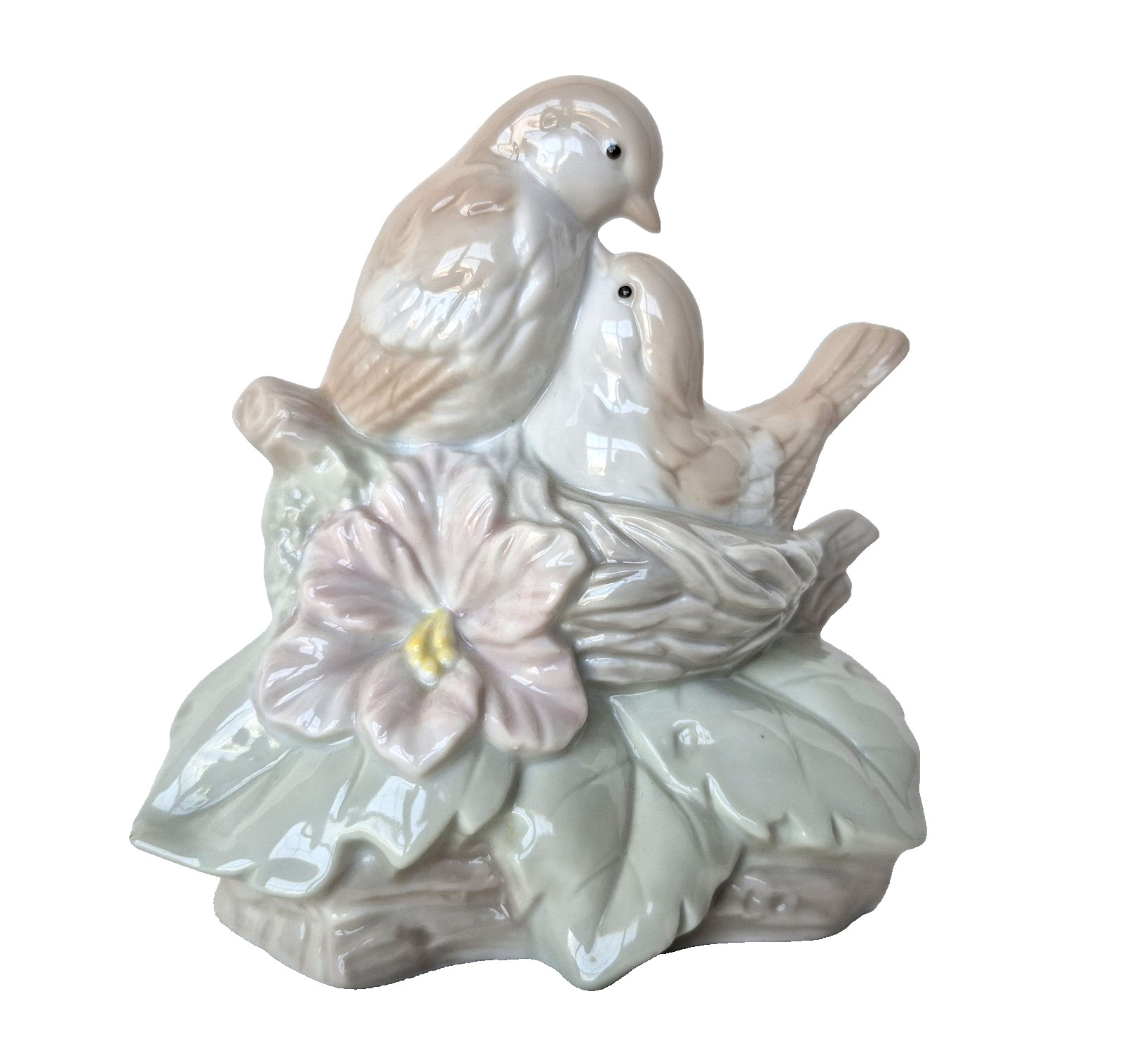 Vintage Glazed Porcelain Nightlight With Two Love Birds In  A Nest -Corded