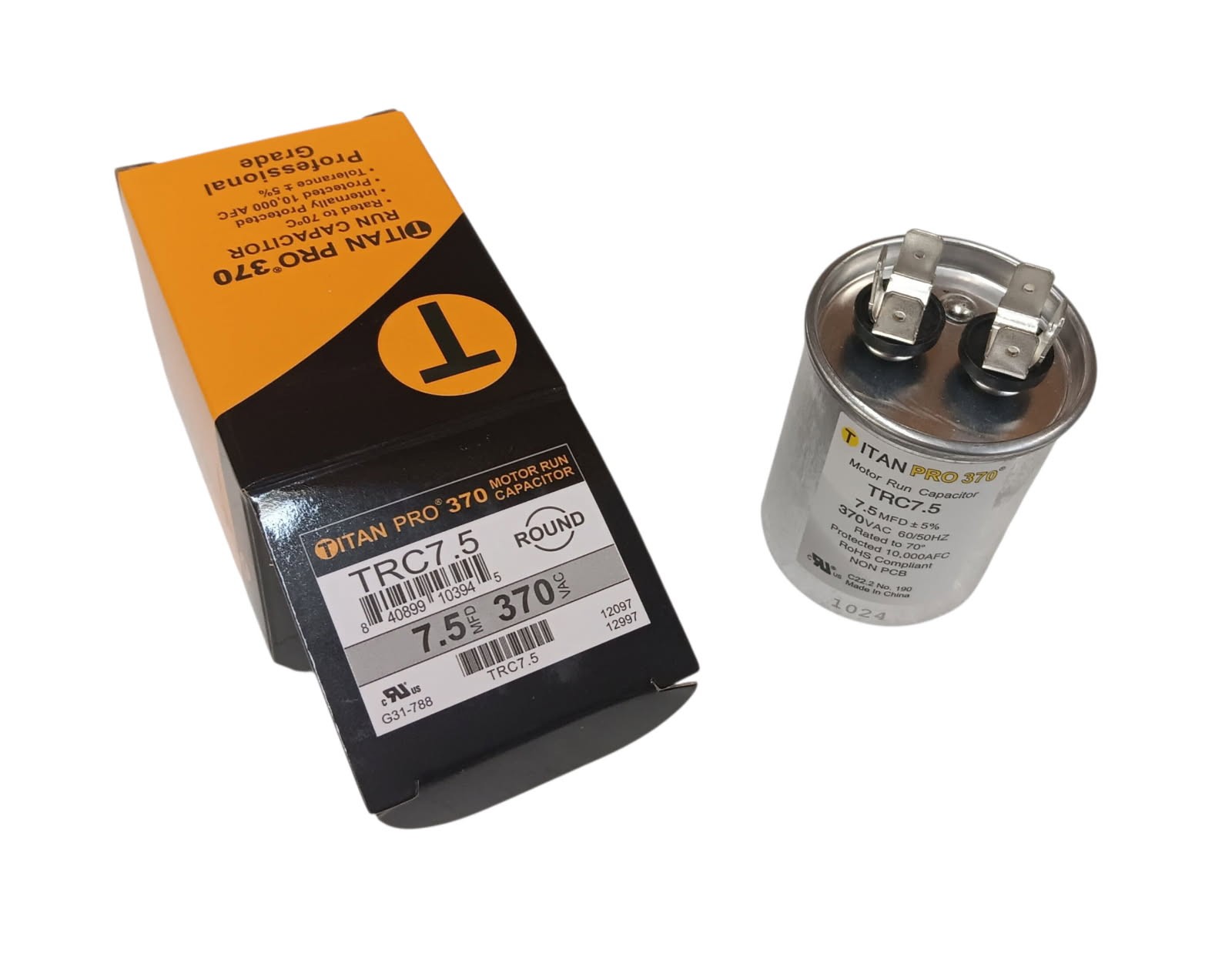Packard Professional Grade Titan Pro Run Capacitor, Round, 7.5 Mfd, 370V, TRC7.5