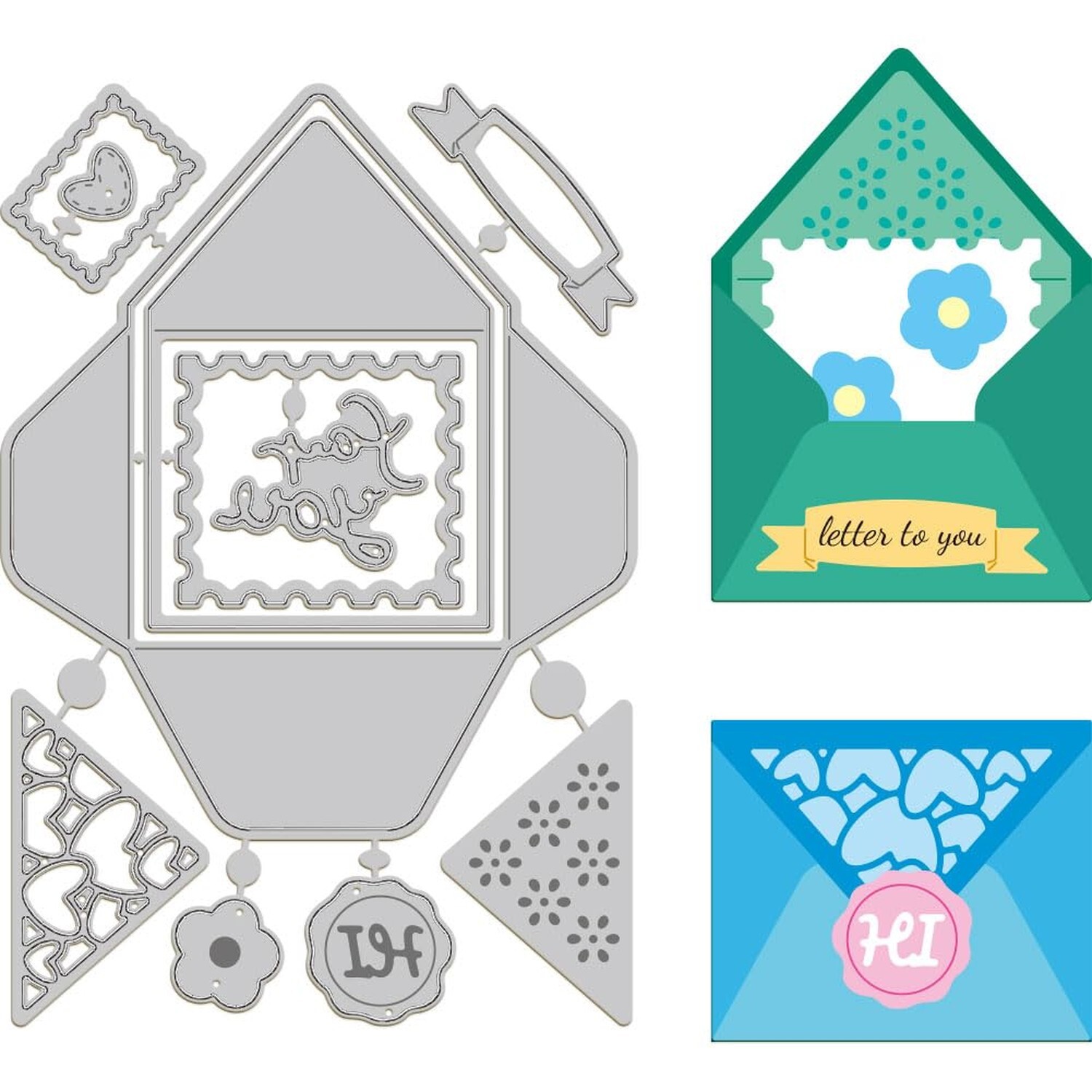 GLOBLELAND Envelope Cutting Dies Metal Envelope Die Cuts Rectangle Frame Enve...