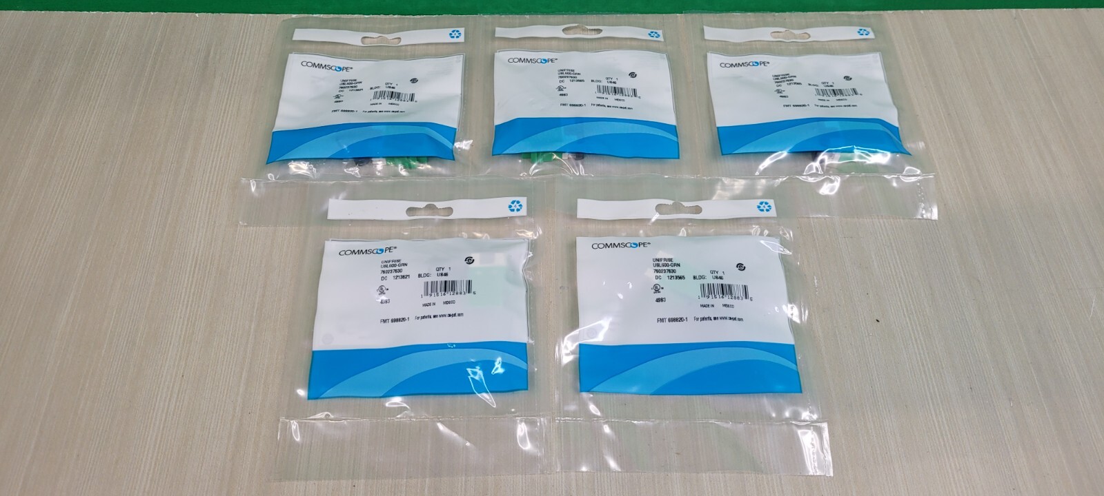 (QTY. 5) Commscope Uniprise Modular Jack RJ45 Cat6 Unshielded Green USL600-GRN