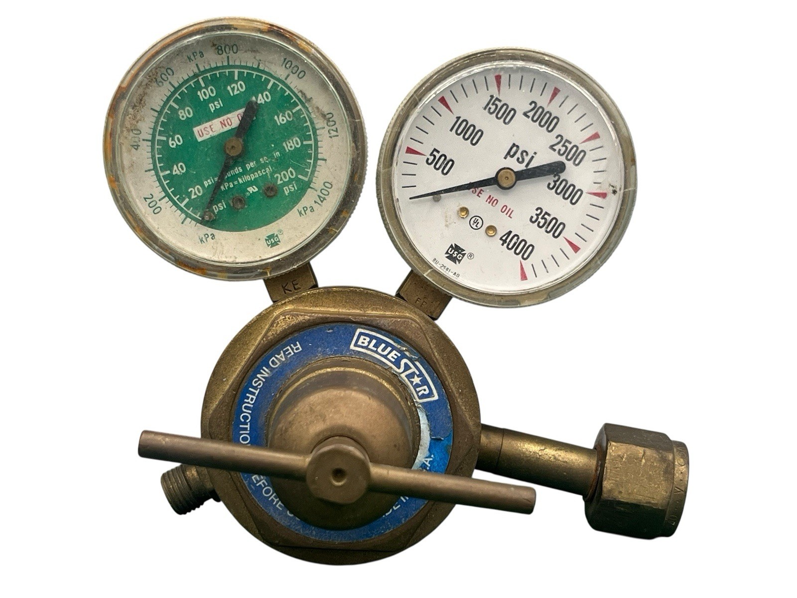 Blue Star Brass Dual Gauge High Pressure Compressed Gas Regulator