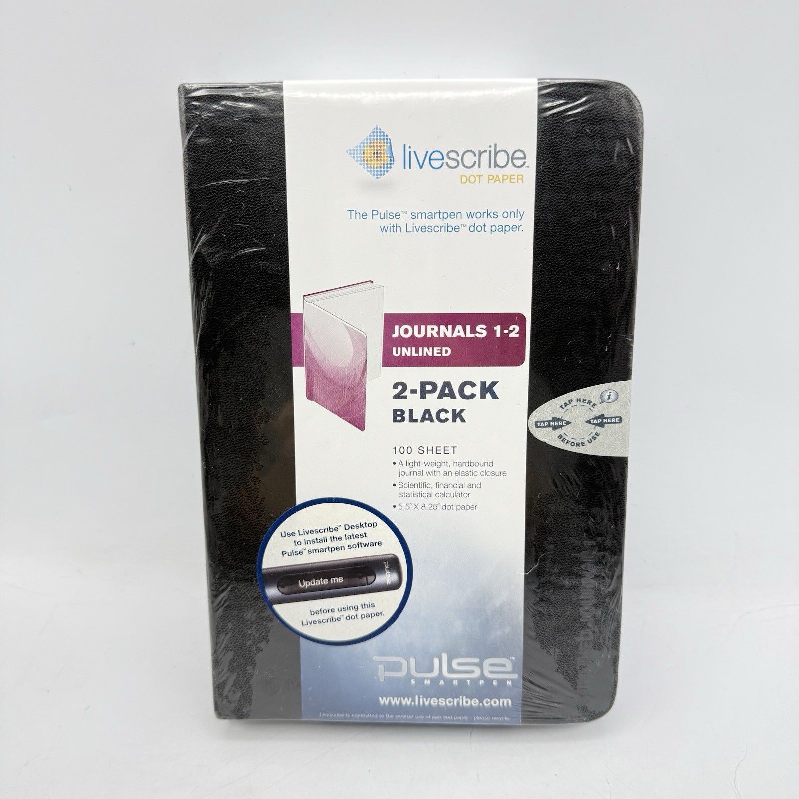 Livescribe Dot Paper UnLined Journals Black 2 Pack 100 Sheet 5.5”x 8.25” SEALED