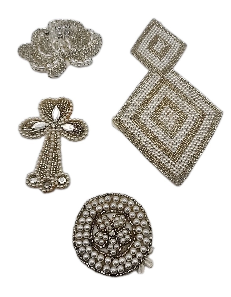 Vintage Bead Faux Pearl Fabric Embellishments Applique Sewing Wedding Dress Art