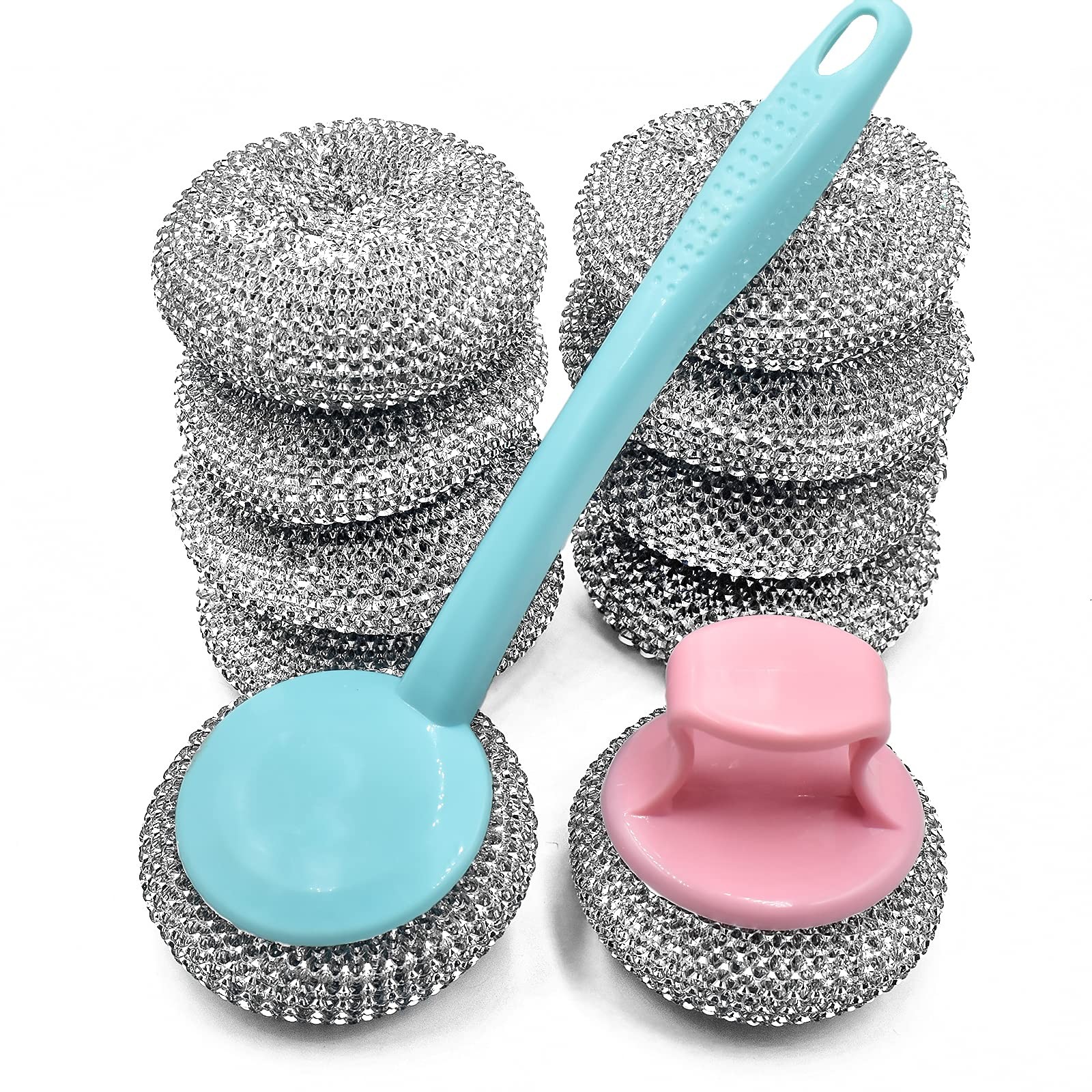 HONGYUTAI 10 Pack Stainless Steel Sponges, Scrubbing Scouring Pad, Silver