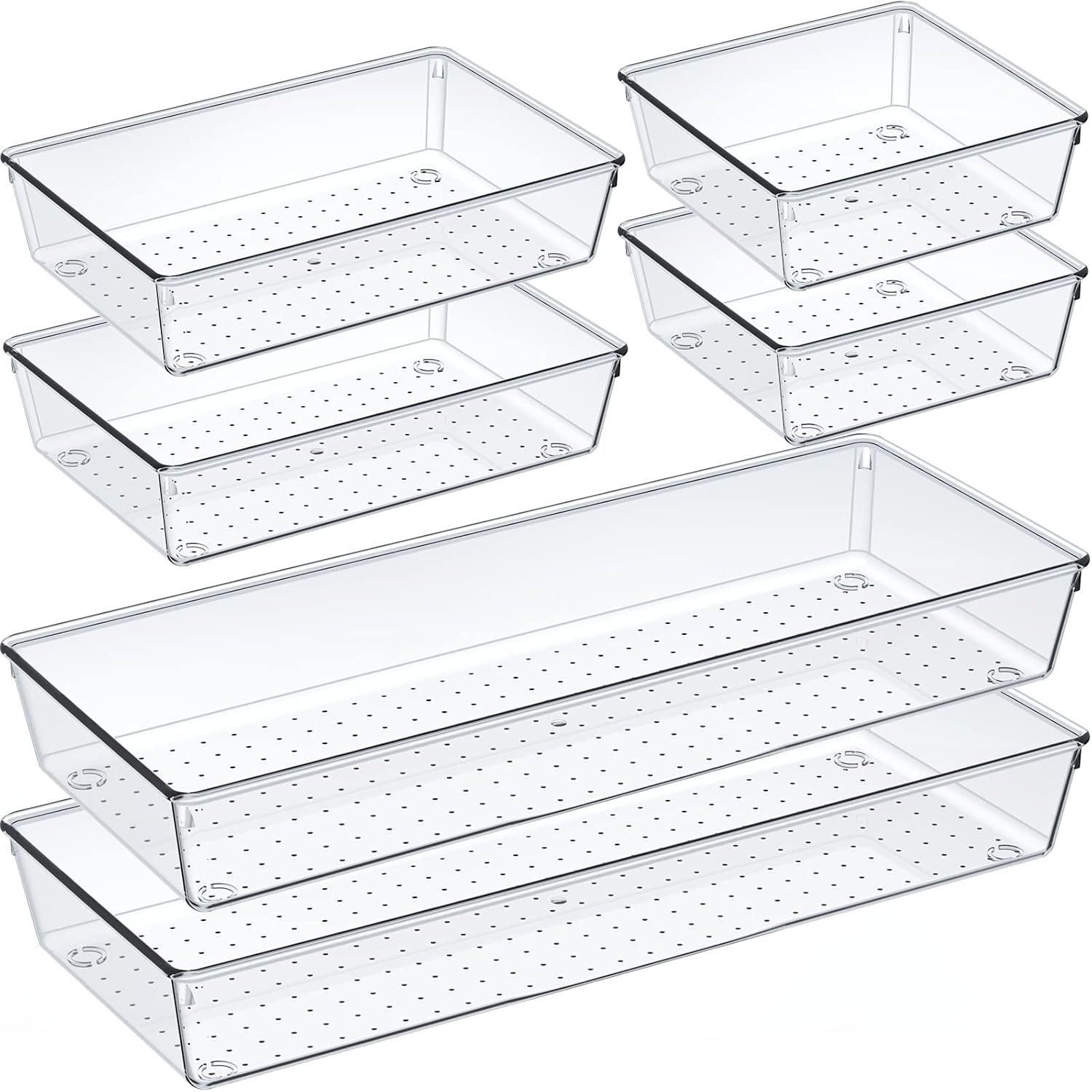 6 Pcs Large Size Clear Drawer Organizer Set Acrylic Non Slip Non Cracking