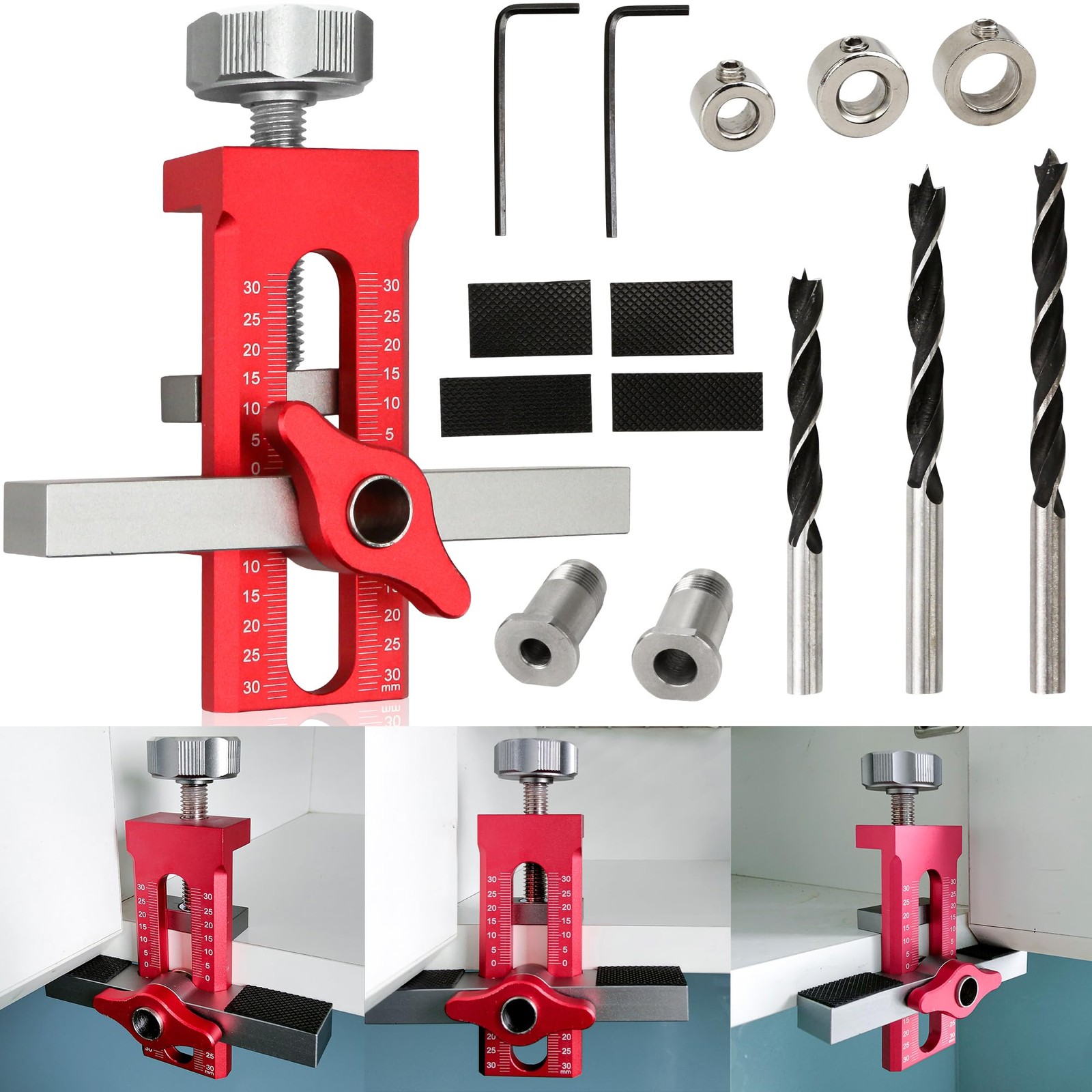2In1 Cabinet Door Handle Mounting Jig Hinge Installation Tool 3 Drill Bits