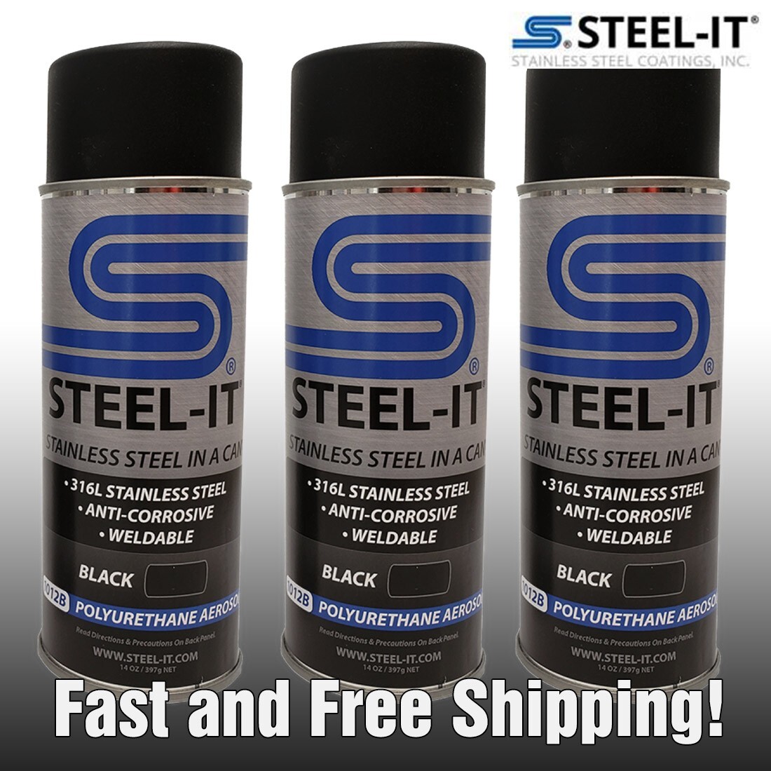 STEEL-IT 1012D Polyurethane Protective Spray Coating 12oz Can   Black 3 Pack kit