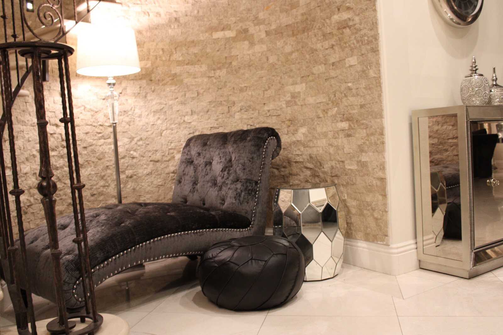 Nadia Modern Matte Black Moroccan Pouf and Ottoman - Filled and Stuffed