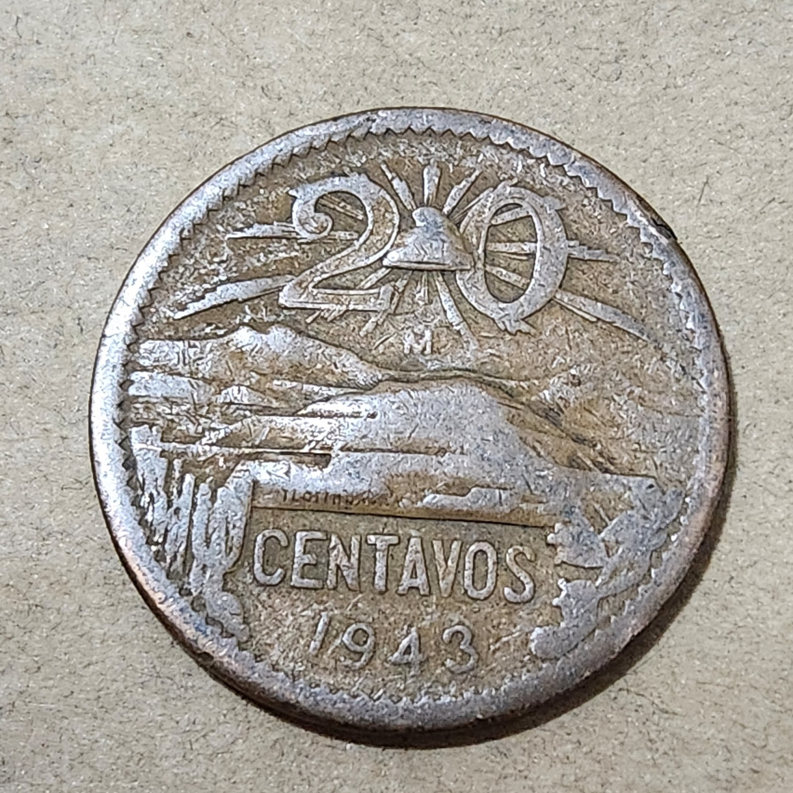 MEXICO 🇲🇽 TWENTY (20) CENTAVOS COIN 1943 (WARTIME)