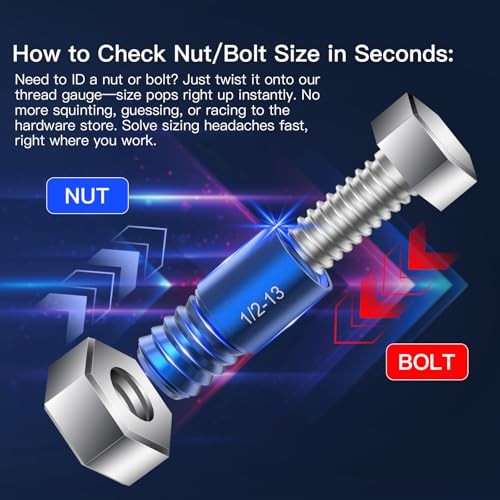 Thread Checker, Bolt Size Finder, 52 PCS Nut and Bolt Thread Checker 28 Inch