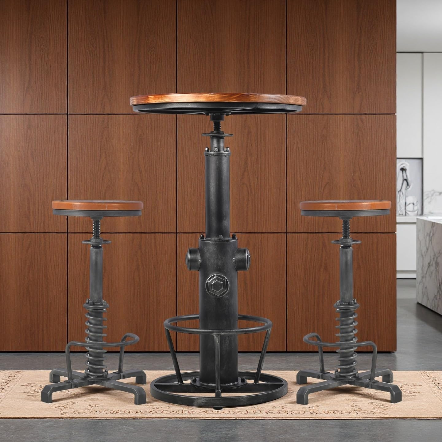3 Pieces Industrial Bar Table Set for Home Kitchen Vintage Bistro Table with Cha