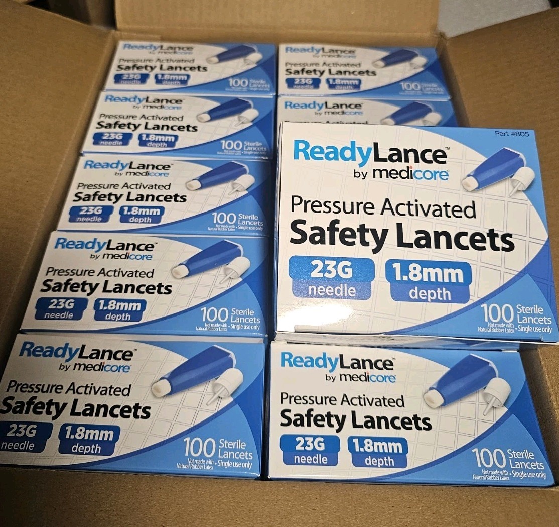 Pressure Activated Safety Lancets, 1000 Lancet, Blue,  23G x 1.8mm 10 Box/100