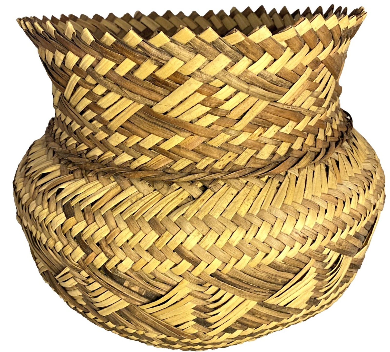 #8199 HAND MADE WOVEN BASKET LARGE JINGER SHAPE MISSSHAPEN