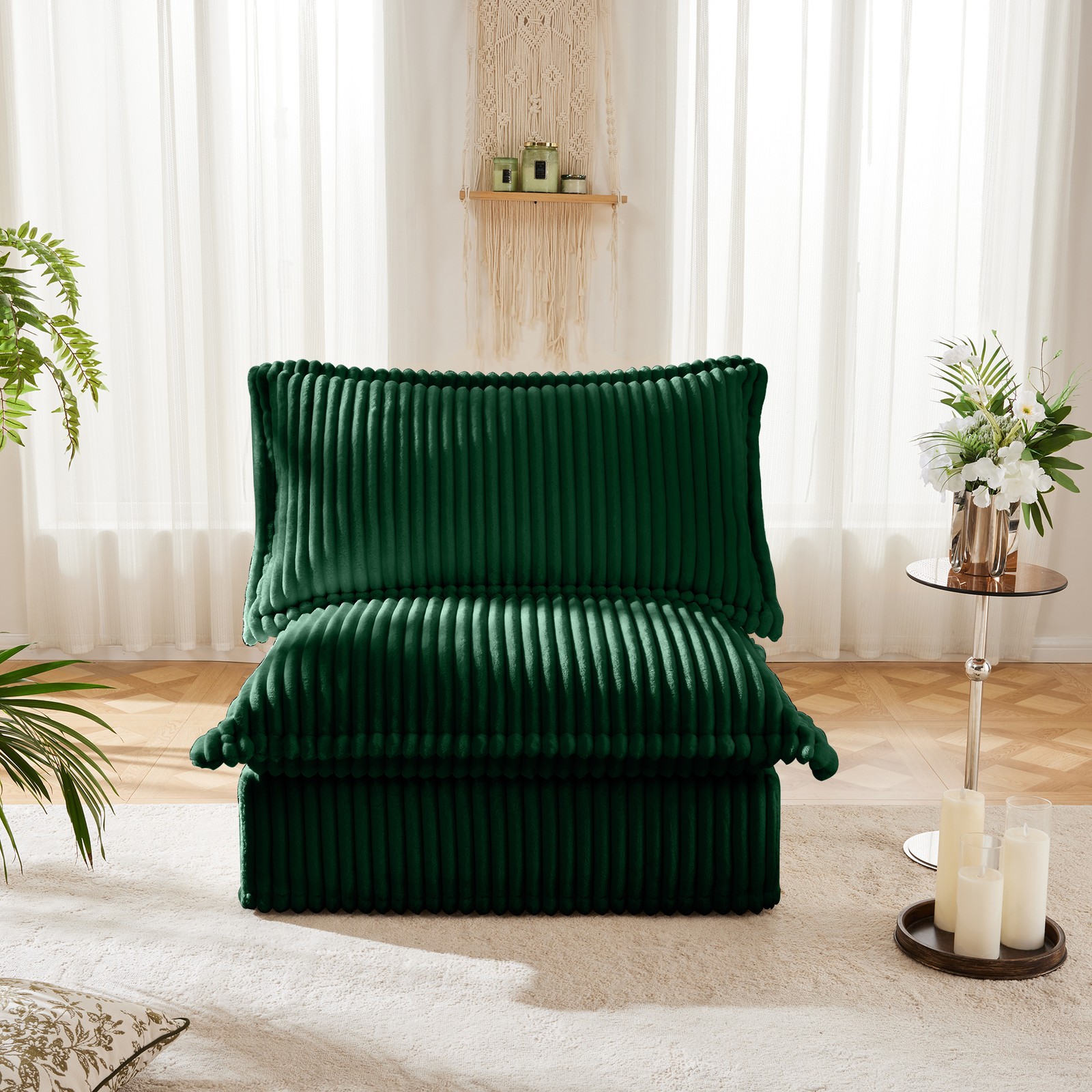 Modern Armless Loveseat Sofa Couch, Corduroy Fabric, Green, 33.07" W