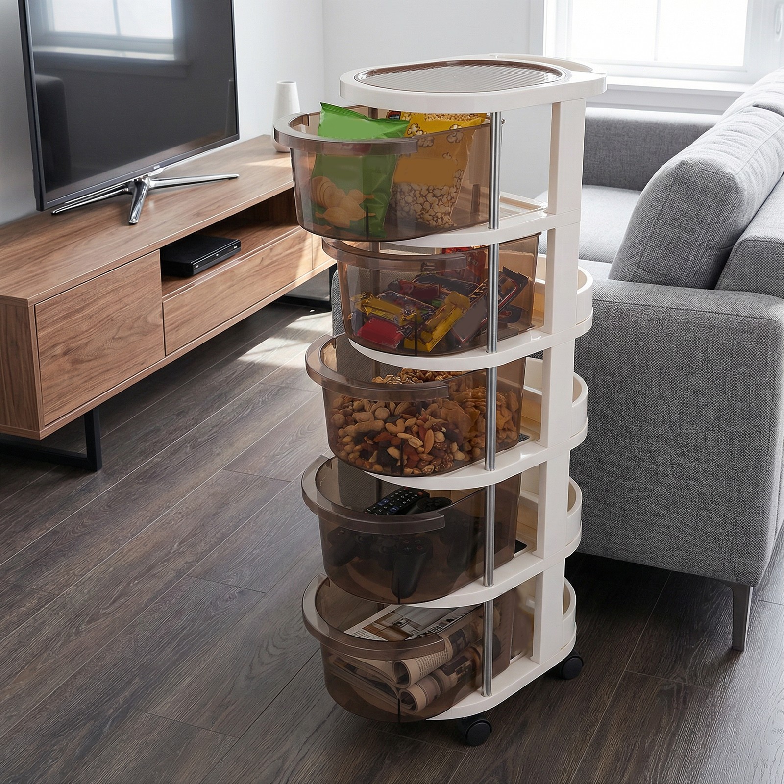 5-Layers Drawer Style Storage Rack with Wheels Bedside Table for Living Room