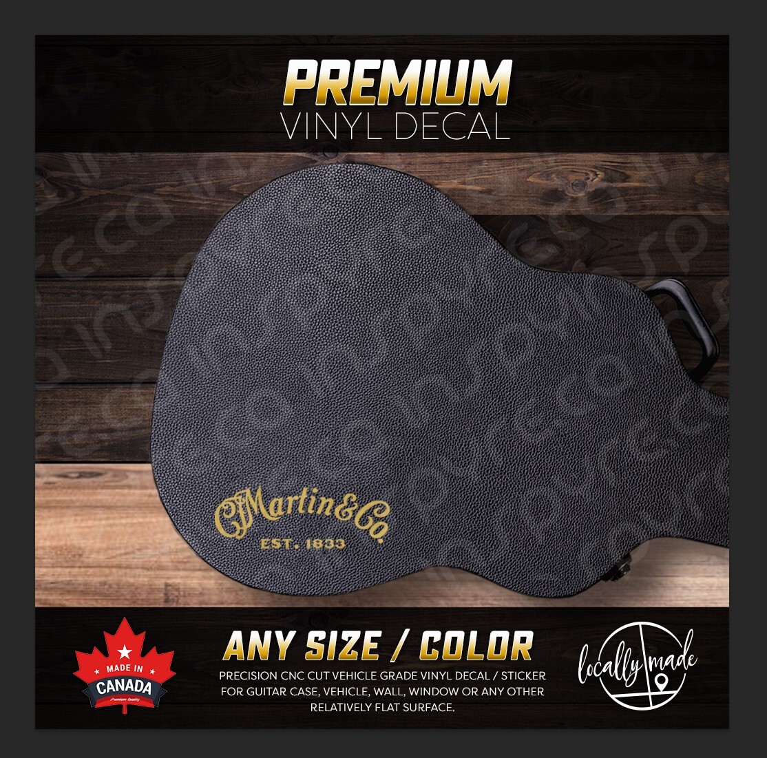 Martin vinyl decal / sticker for guitar case vehicle window | ANY SIZE or COLOR!