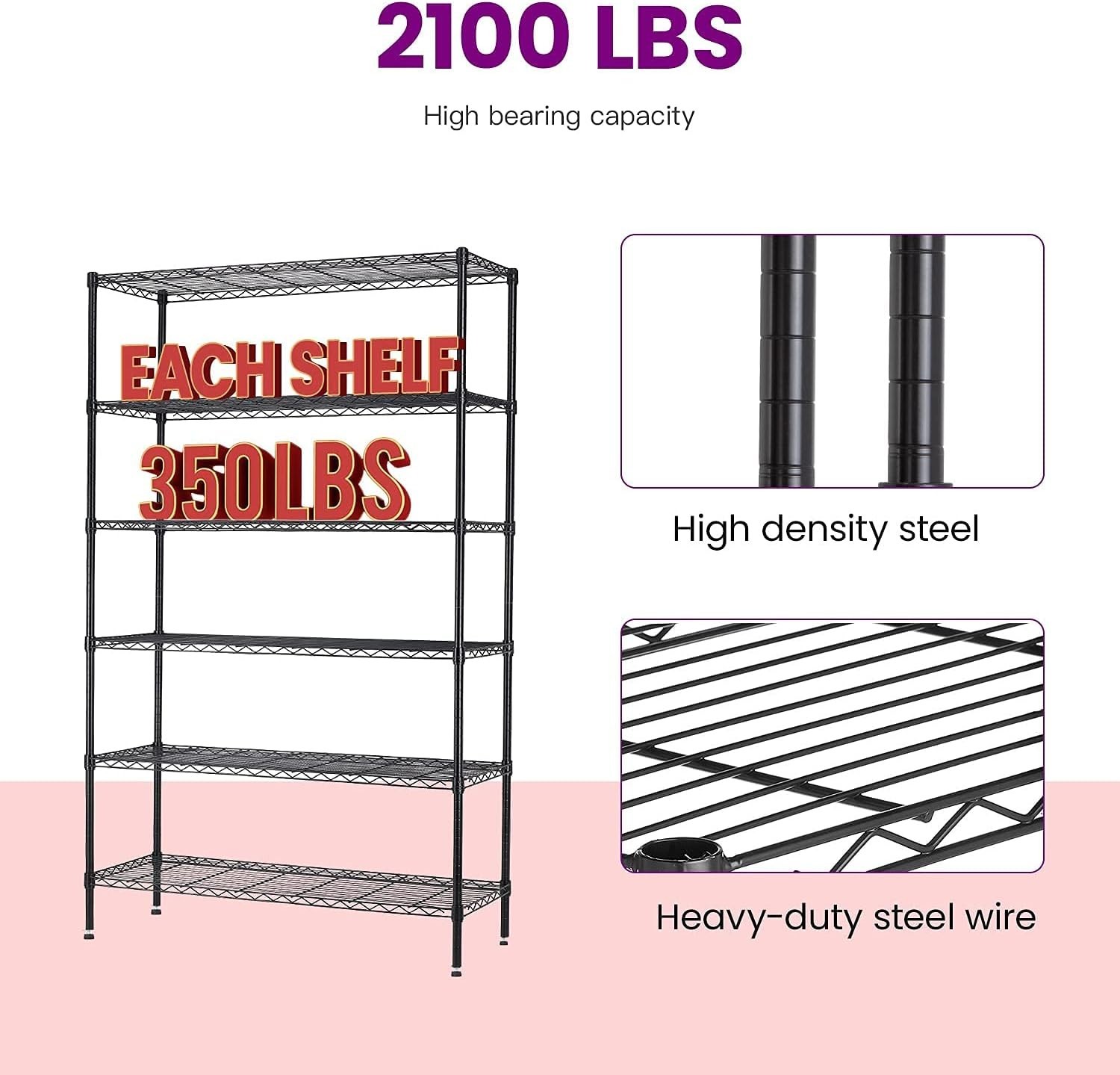 48"L×18"W×82"H Wire Shelving Unit Storage Cart Metal Shelf Rolling Utility Ca...