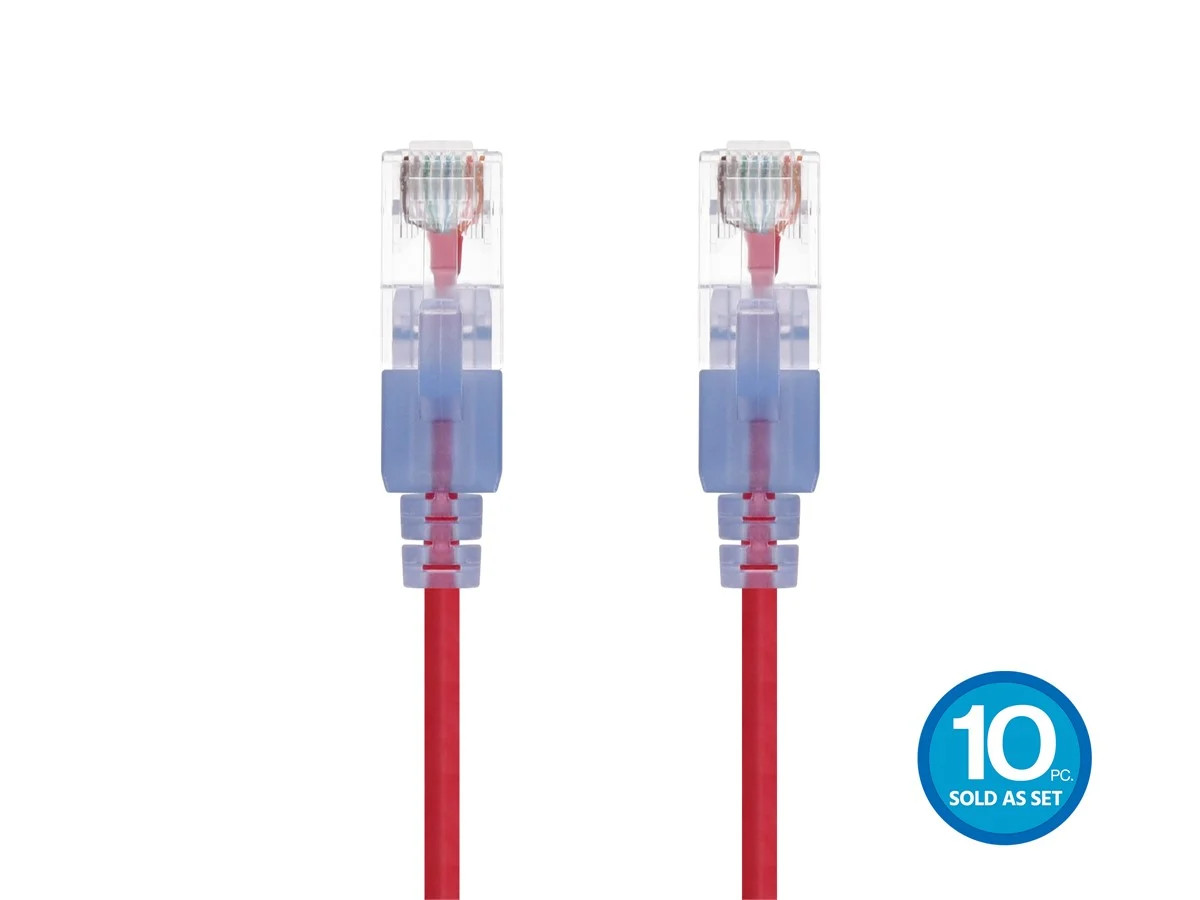 Monoprice Cat6A Ethernet Patch Cable - 1 feet- Red | Snagless RJ45 550Mhz UTP