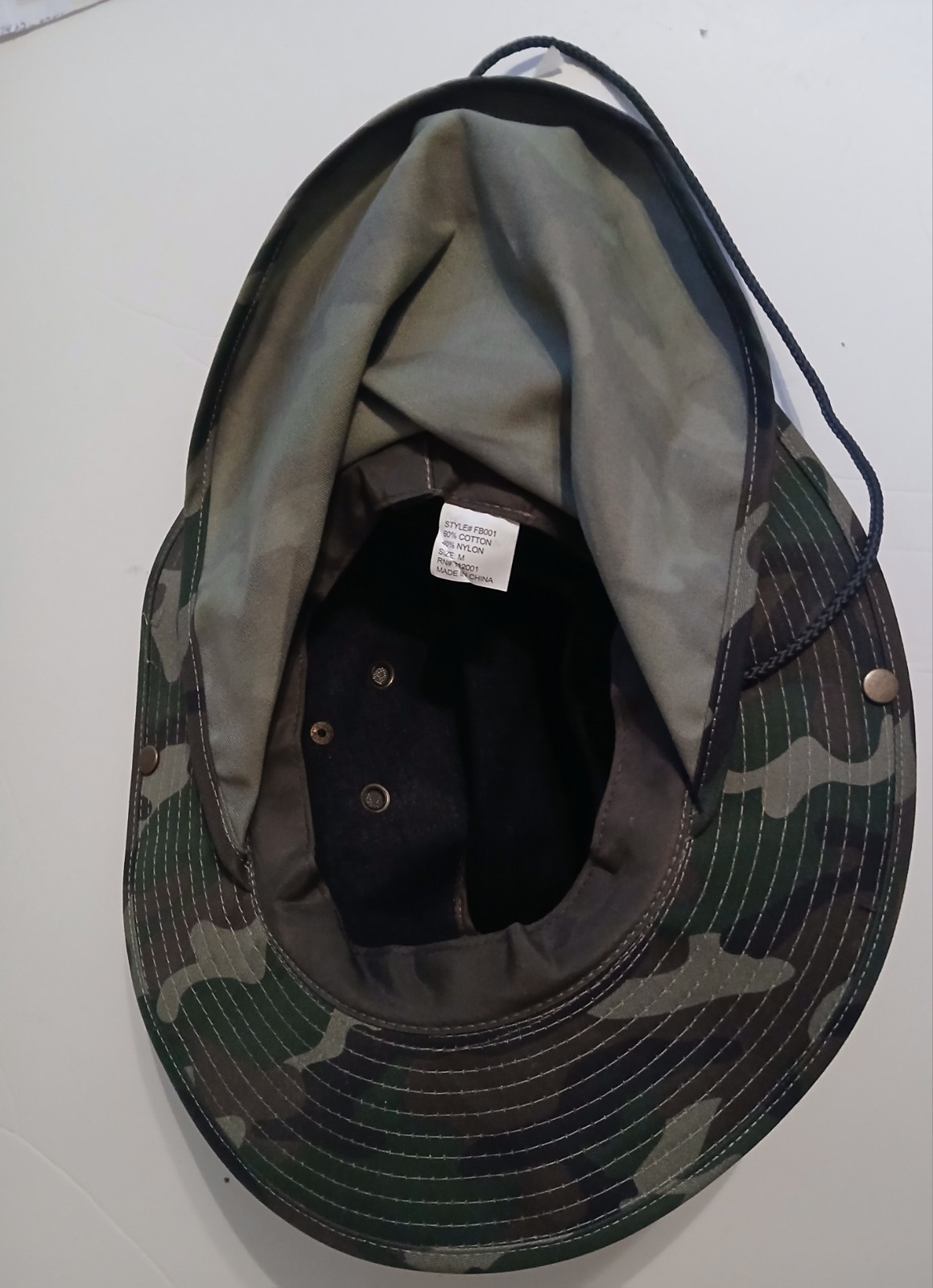Camouflage Boonie Hat M Cotton Blend Wide Brim Adjustable Chin Strap