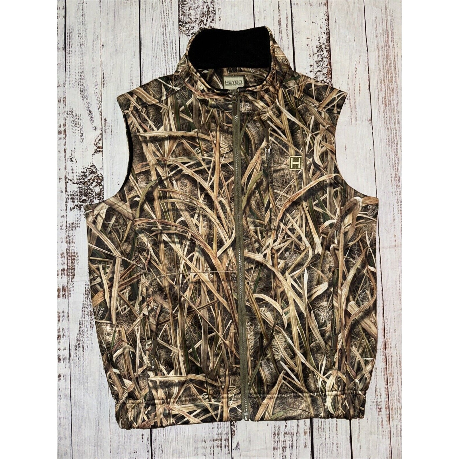Heybo Men’s Hunting Vest Full Zip Size S Mossy Oak Shadow Blades Fleece Lined