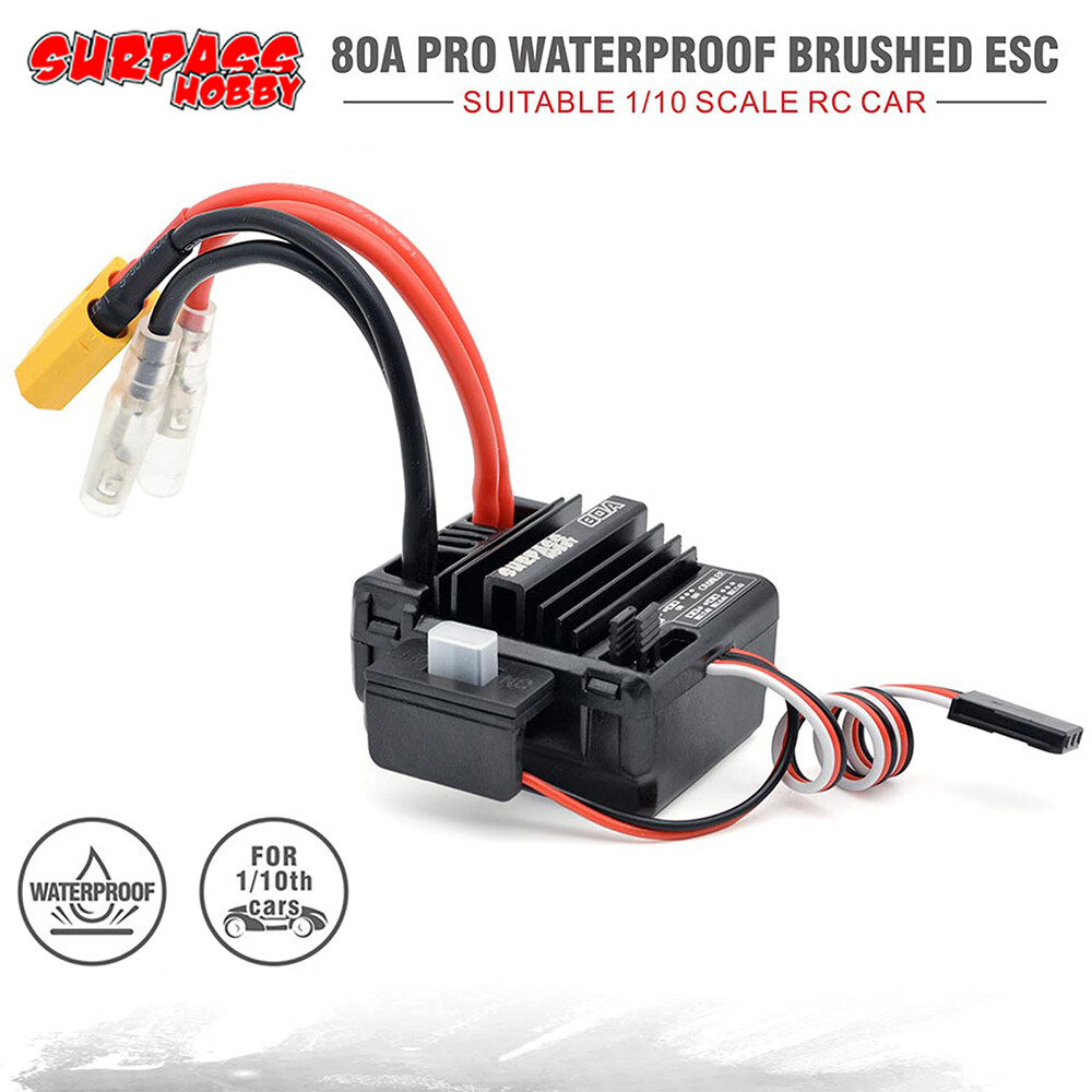 SURPASSHOBBY 80A Brushed ESC for 3-Slot 550 Motor fr RC Car Wltoys 144001 124019