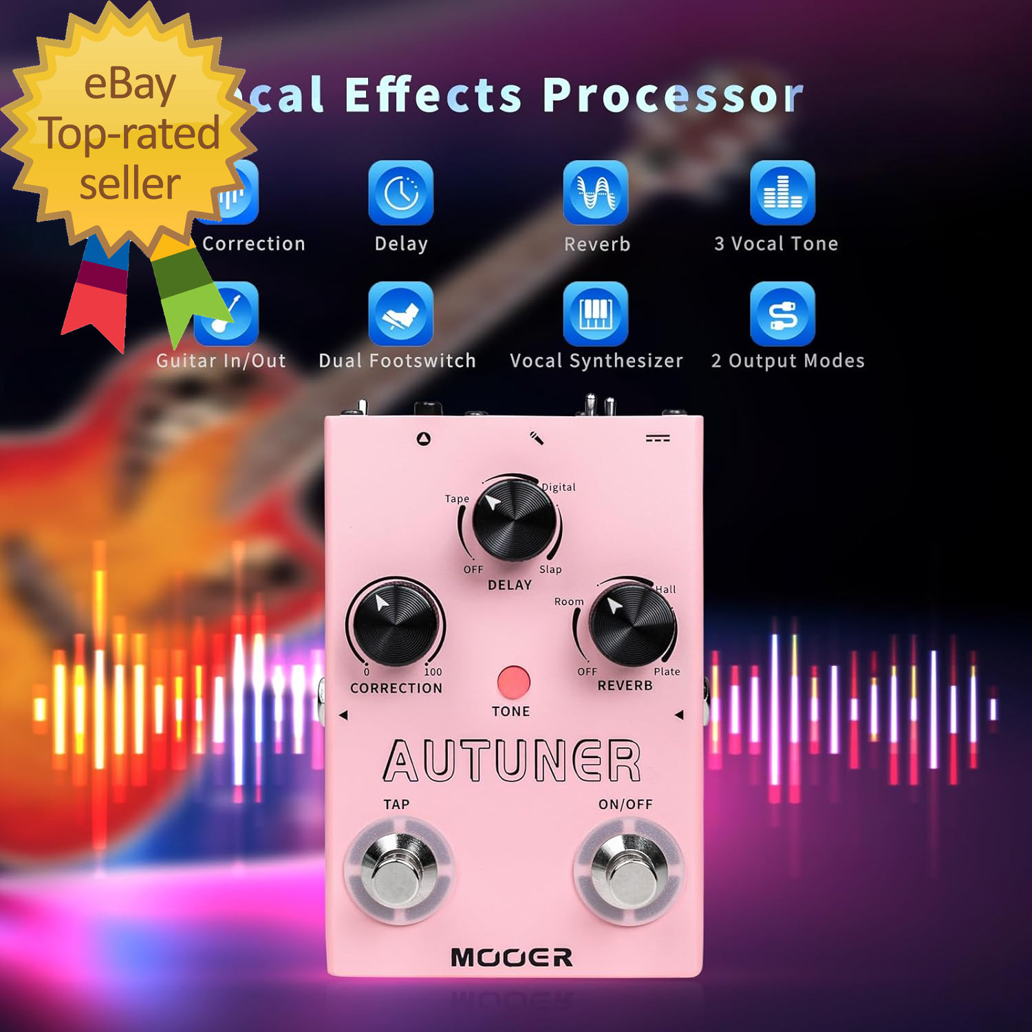 Autuner Vocal Effects Processor Voice Pedal Pitch Correction Reverb Delay Guitar