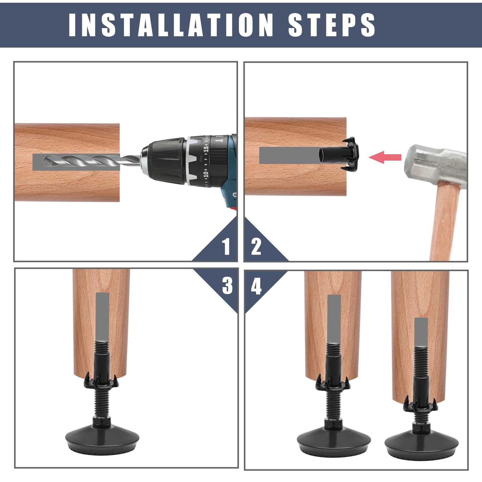 4pcs Furniture Levelers M8 Leveling Feet Adjustable Heavy Duty for Tables Sofa