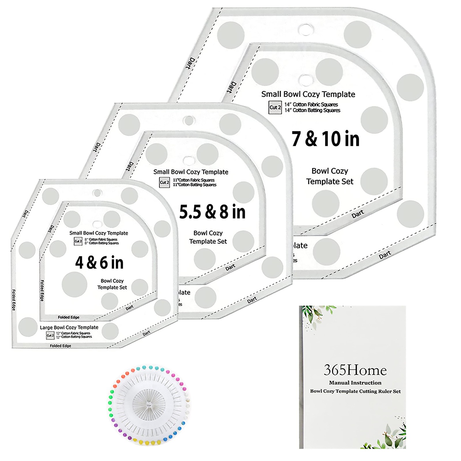 Bowl Cozy Template 3 Sizes, Bowl Cozy Pattern Template Cutting Ruler Set with...