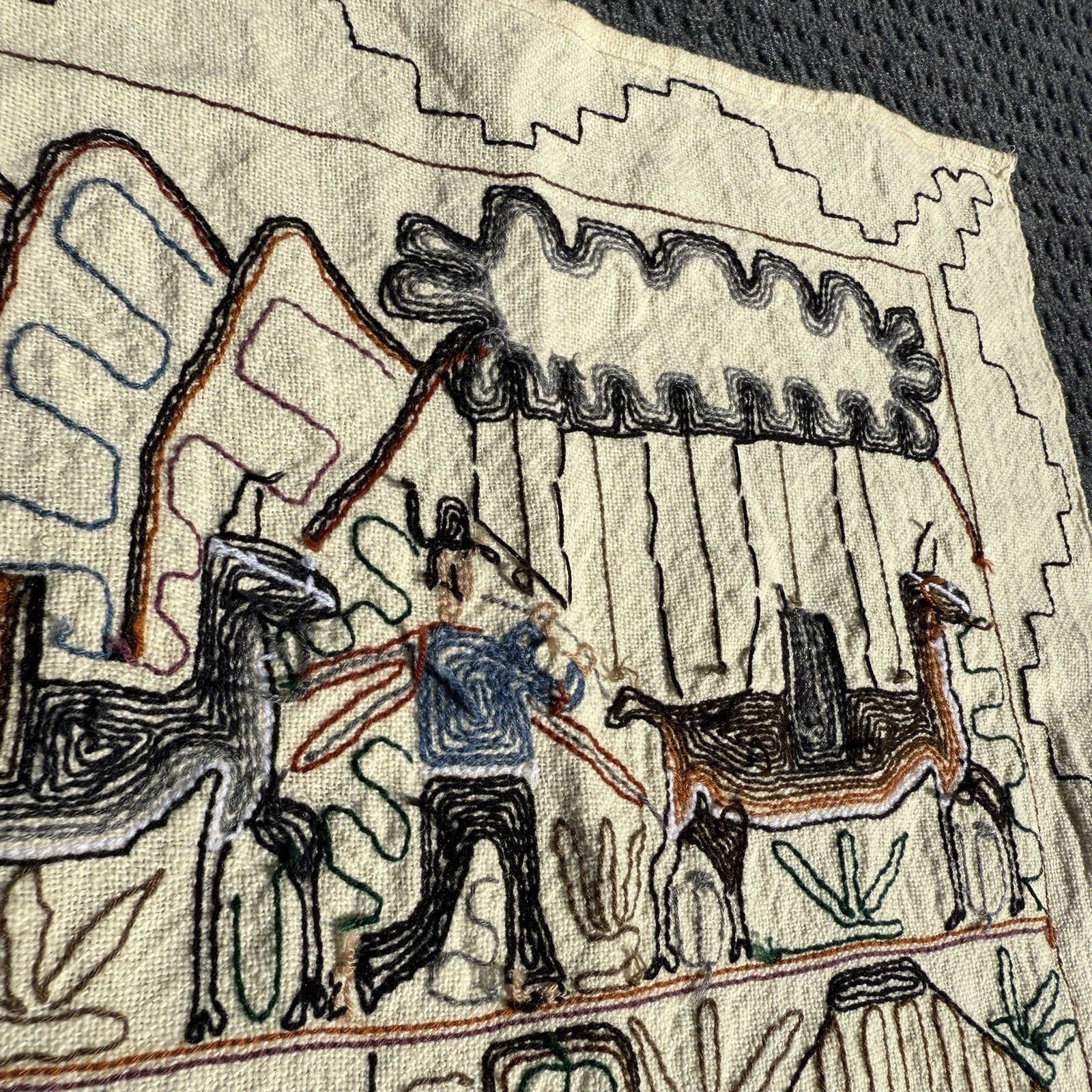 Vintage Folk Art Embroidery Peru "Matrimonio" 42”x23” Wall Hanging Wedding Gift