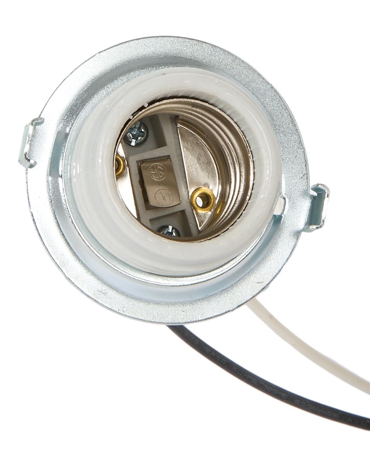 B&P Lamp Medium Base Keyless Porcelain Threaded Socket with Metal Ring and Wire