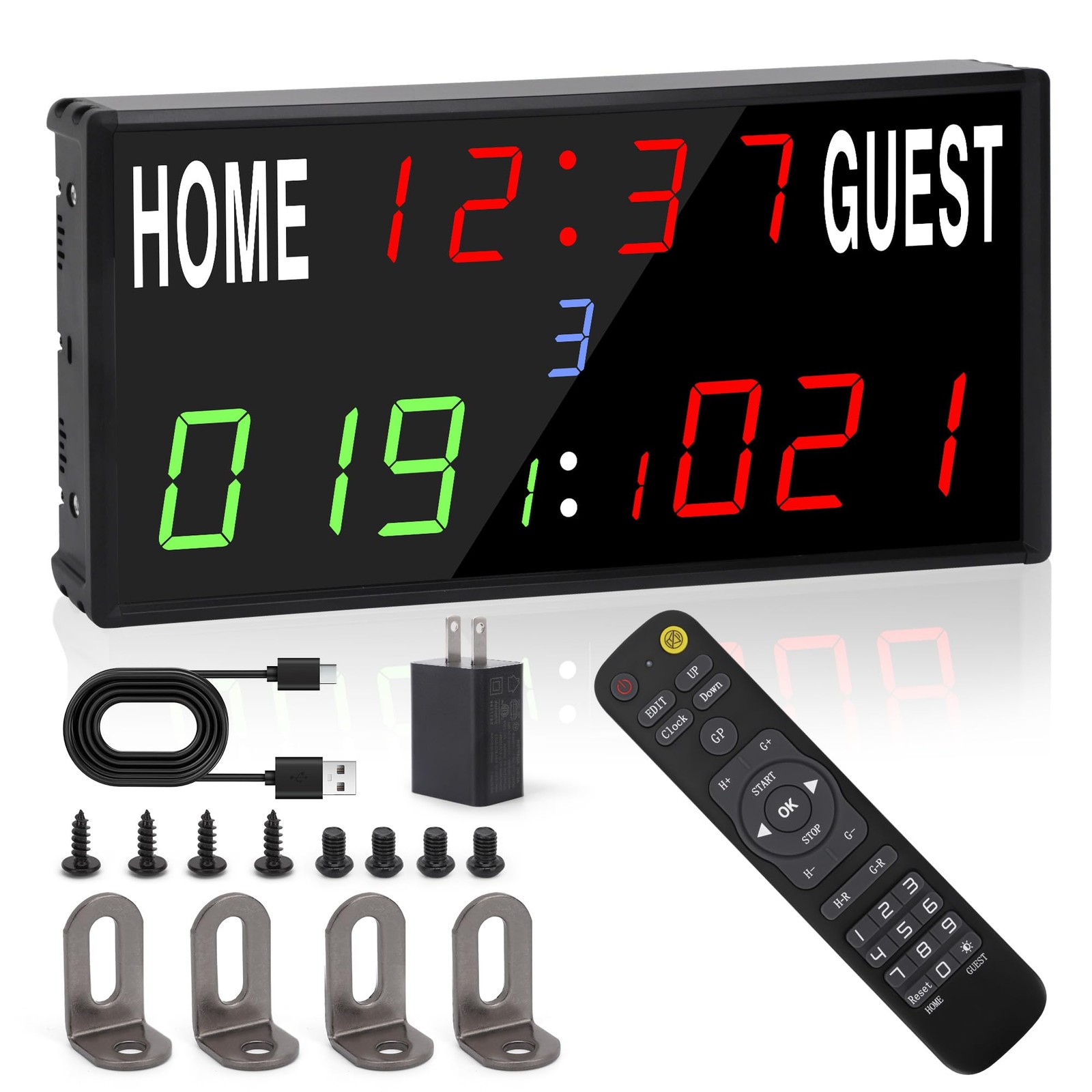 LED Electronic Scoreboard Digital Score Keeper with Remote/Timer/Shot Clock,P...