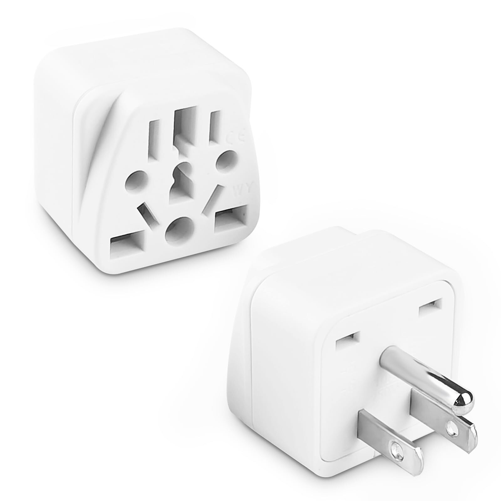 European to US Plug Adapter 2-Pack for UK/EU to American Outlet Type B