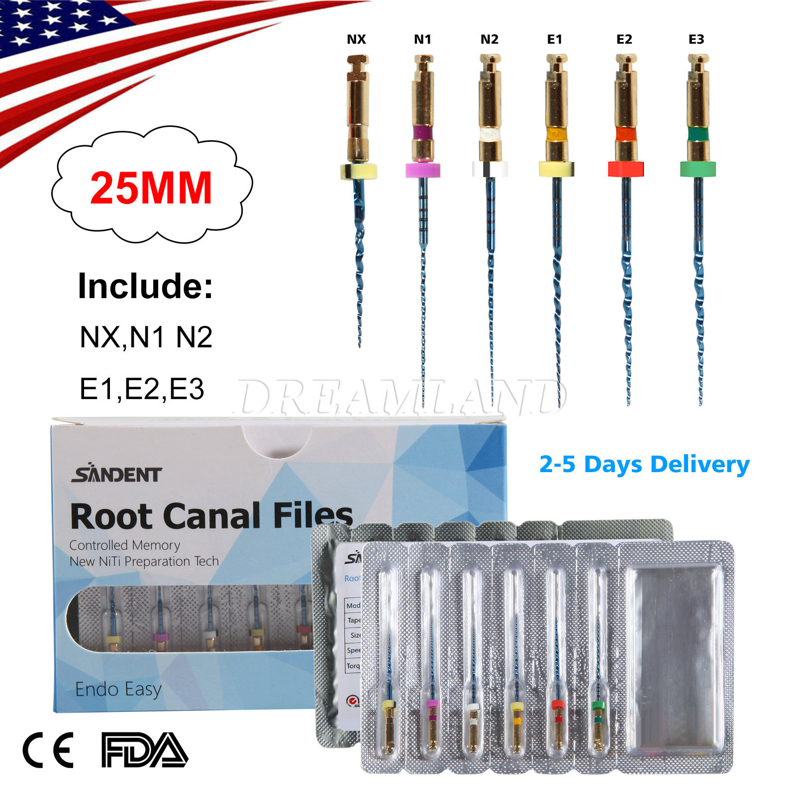 Dental Endo Endodoncia Motor Limas Rotativas Canal Radicular NiTi Lima 25mm USA