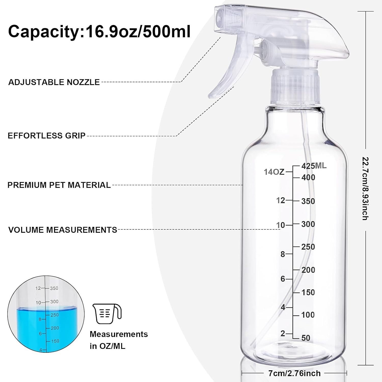 Lightweight and Versatile 16.9oz Spray Bottles - Includes 2 Reusable Containers